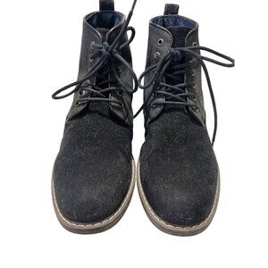 Mens Black Lace-Up Ankle Boots Size 42 With Suede & Canvas Uppers Durable Rubber